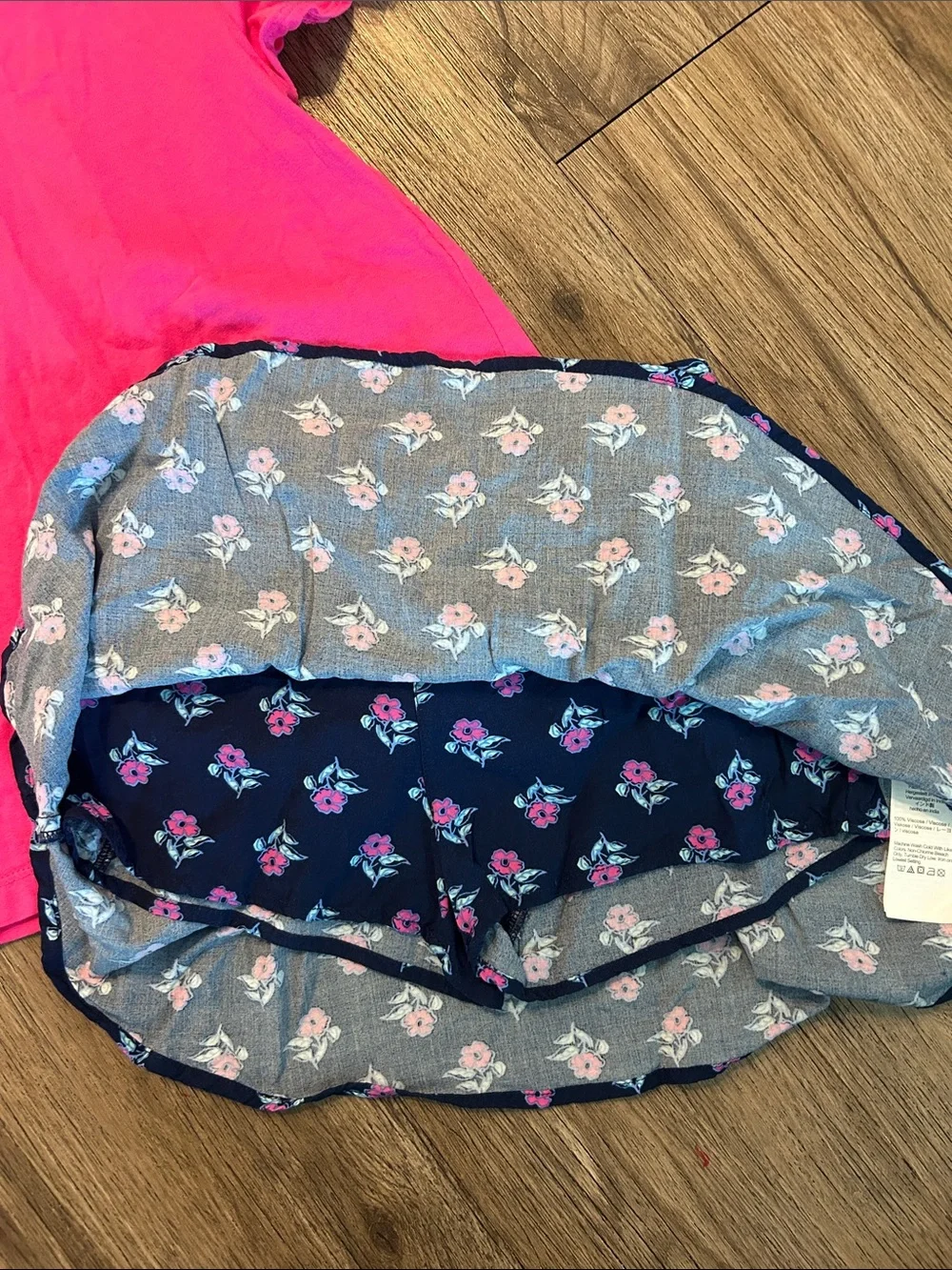 Crewcuts Bright Pink Flutter Sleeve Tee with Navy Floral Skirt